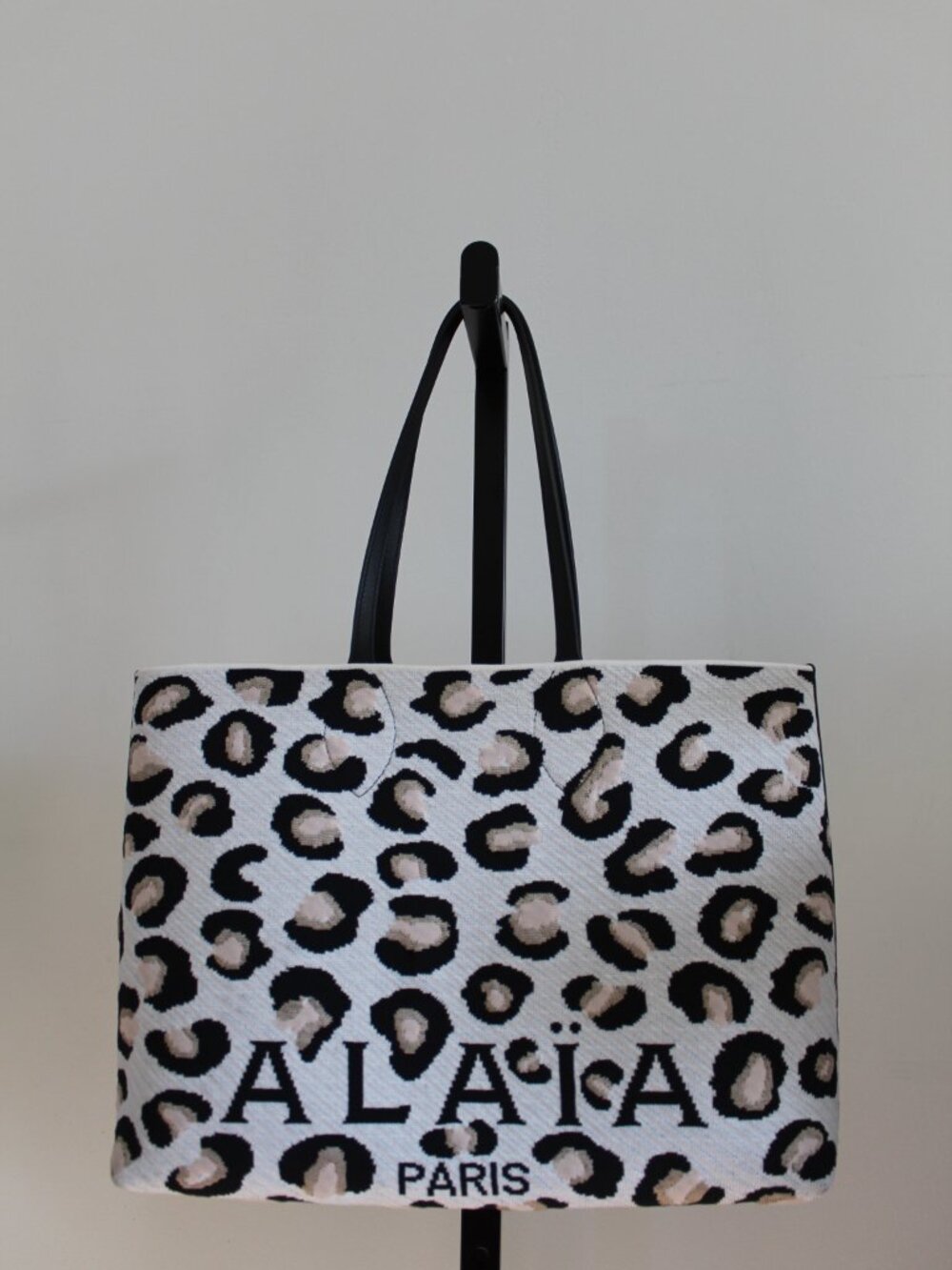 Alaia Alaïa Paris Leopard Jacquard Knit Tote Bag with Zip Top Pouch